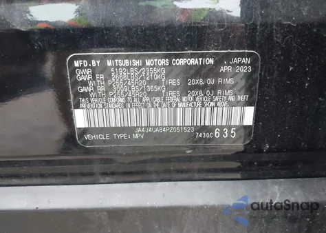 2023 Mitsubishi Outlander Se 2.5 S-Awc из США, поврежденный, VIN JA4J4UA84PZ051523